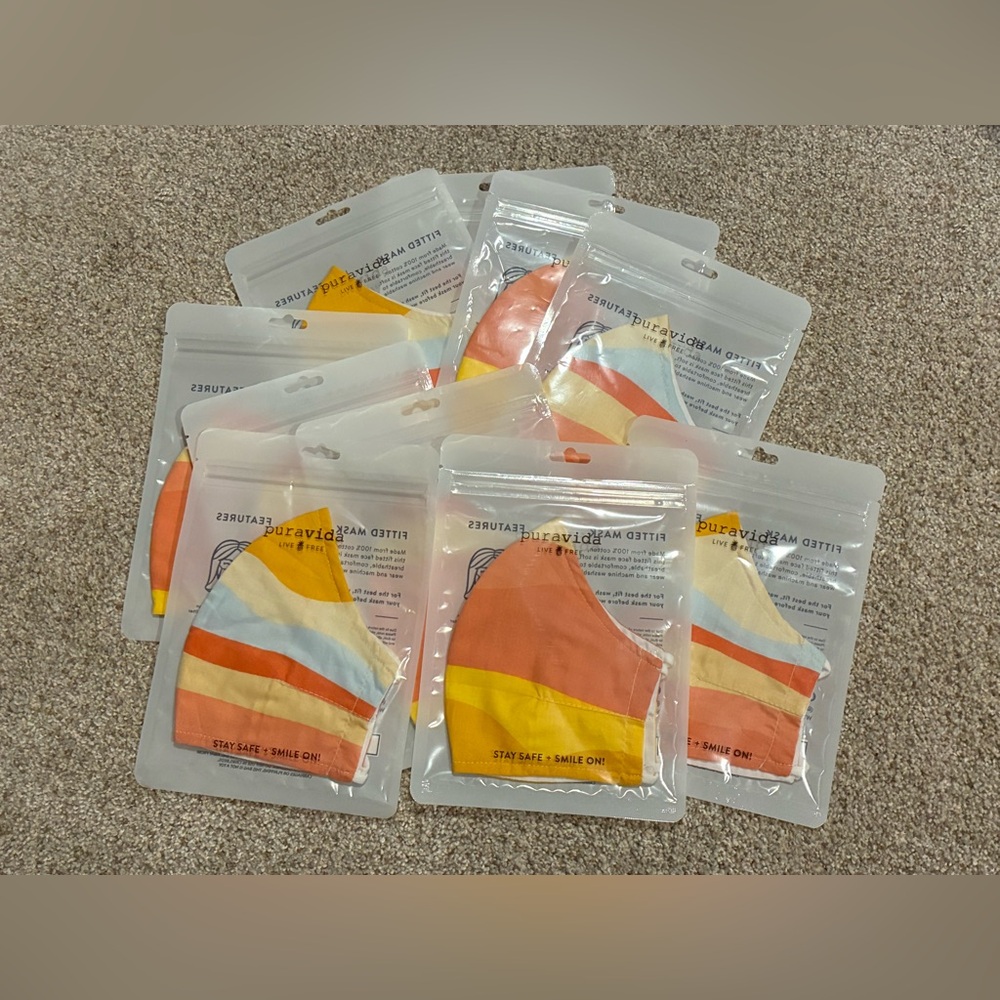 10 Pura Vida Orange and Yellow Face Masks NWT